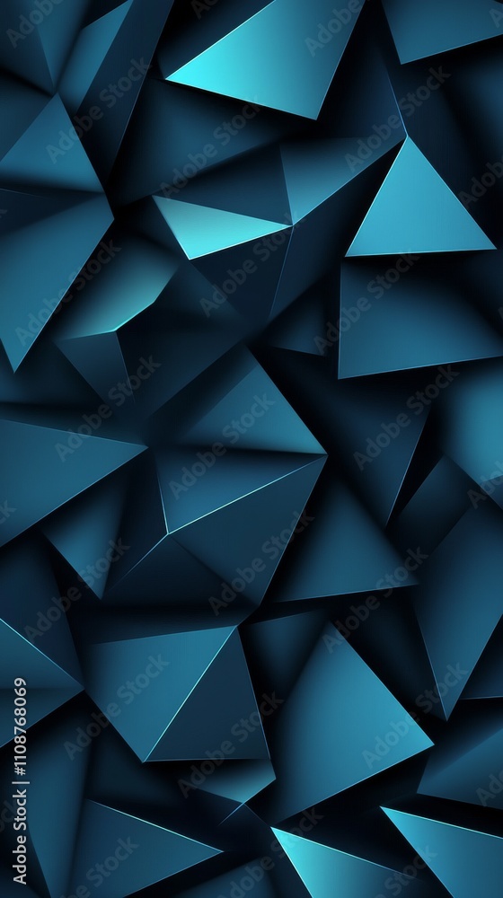 Poster a striking abstract pattern featuring teal and black 3d pyramids interlaced with sharp angles.