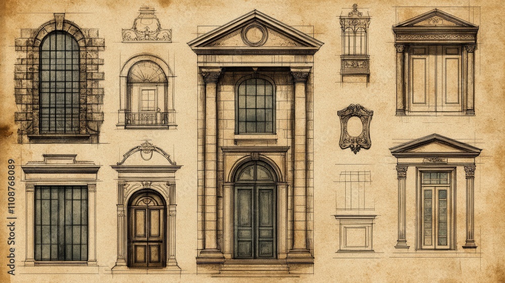 Poster a set of templates for common architectural shapes is used to quickly add consistent symbols and ico