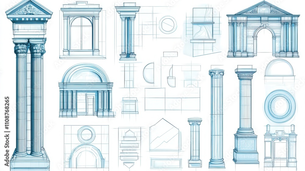 Poster a set of transparent templates with various shapes and symbols is used to quickly sketch architectur