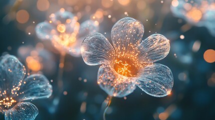 Obraz premium A Single Delicate Flower with Sparkling Light in a Field of Blurred Flowers