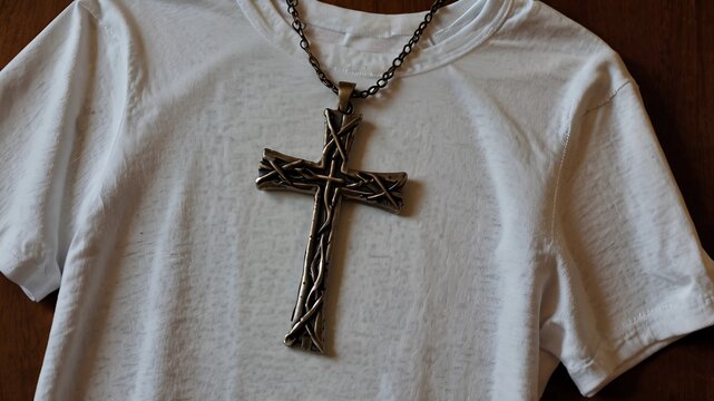 Cristian cross neckless cross on a shirt