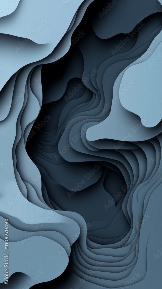 Poster an abstract composition of layered textures in shades of blue and gray, creating a sense of depth an
