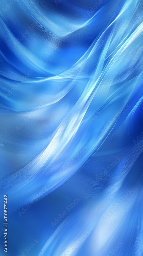 Poster a mesmerizing abstract composition featuring fluid blue waves and soft curves, evoking a sense of ca