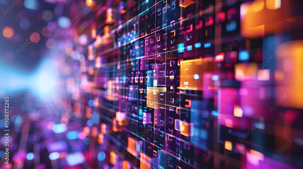 Poster abstract digital data stream colorful blocks