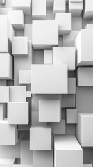 An abstract composition of white 3D cubes with varying sizes and dimensions, creating depth and texture.