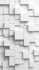 Obraz premium Abstract white geometric wall with varying cube sizes and textures, creating a modern, minimalist aesthetic.