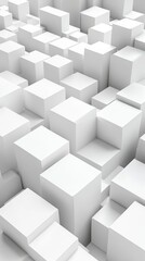 An abstract composition of white cubes creating a modern, minimalistic 3D landscape.