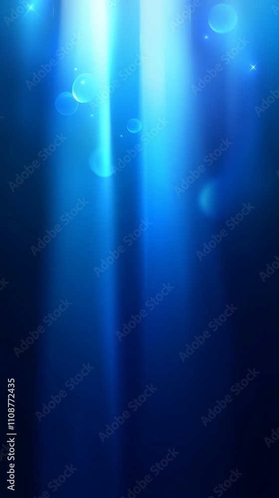 Poster an ethereal blue gradient background with glowing bubbles and soft rays of light, creating a serene 