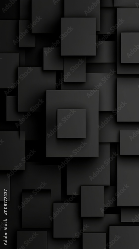 Poster abstract composition of layered black squares creating a striking visual depth.