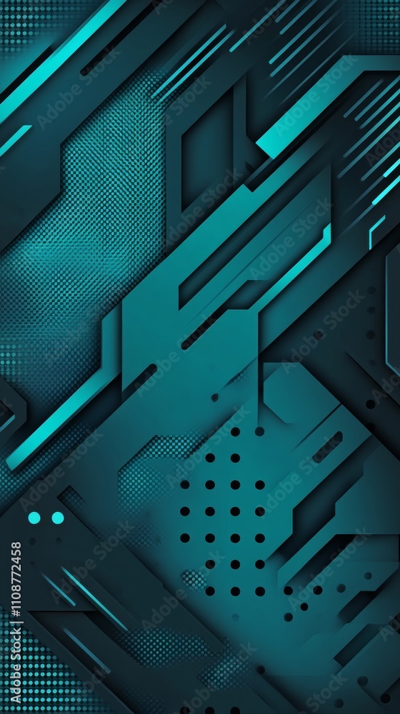 Poster abstract blue and teal digital background with geometric patterns and sharp lines, evoking a modern 