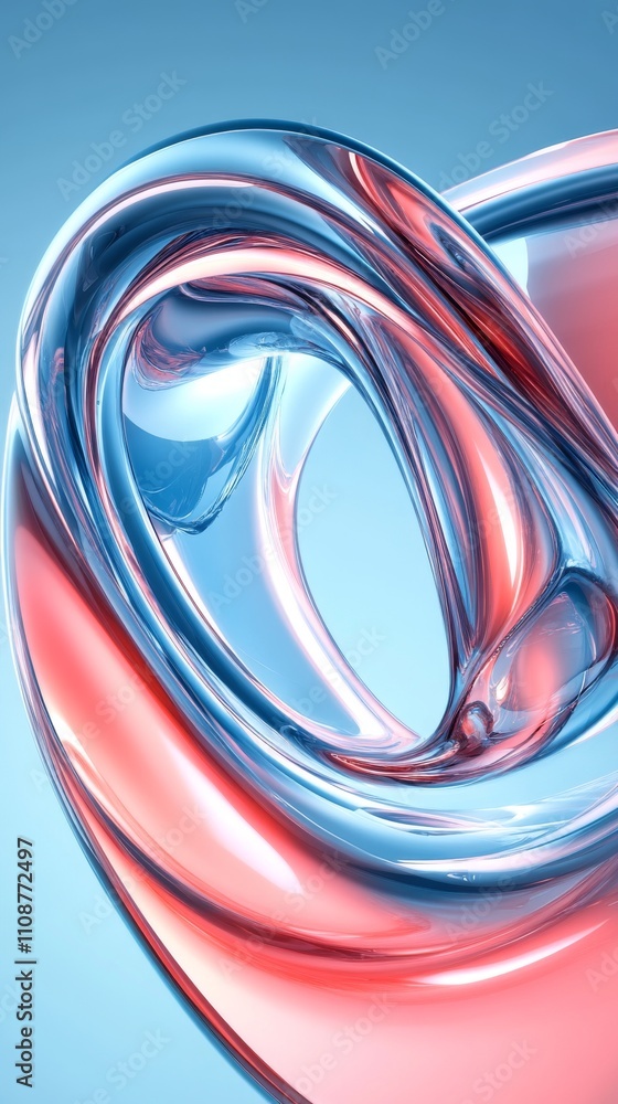 Poster a twisted sculpture showcasing fluid forms in vibrant red and blue hues, creating a captivating visu