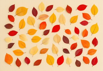 Colorful Autumn Leaves Displayed on a Light Background Capturing the Beauty and Diversity of Nature's Fall Foliage in Various Shades and Textures