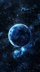 A stunning blue planet illuminated against the dark backdrop of space, speckled with distant stars.