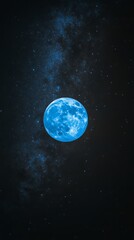 Obraz premium A mesmerizing blue moon illuminated against a starry night sky, creating a surreal and tranquil atmosphere.