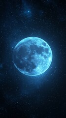 Fototapeta premium A mesmerizing blue moon illuminated in a starry night sky, creating a tranquil and mystical atmosphere.