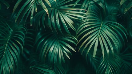 Fototapeta premium Lush Green Palm Fronds Tropical Foliage Background