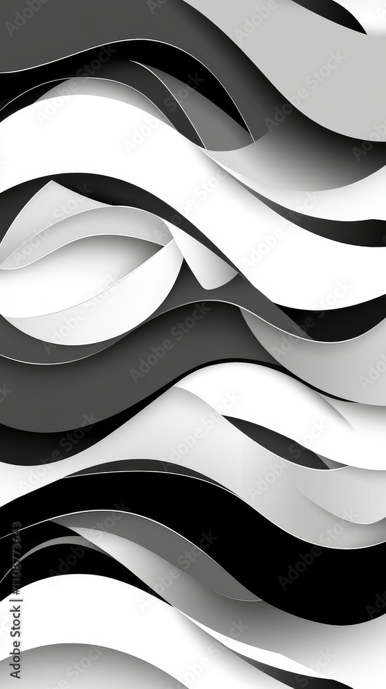 Aufkleber abstract black and white wavy paper layers create a modern and dynamic feel in this artistic design.