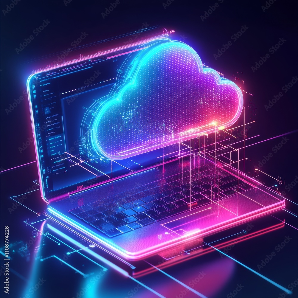 Leinwandbilder cloud storage social network, sky backround, futuristic technology, data deep learning, binary ai ro