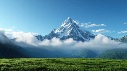 A mountain range with a large peak and a cloudy sky