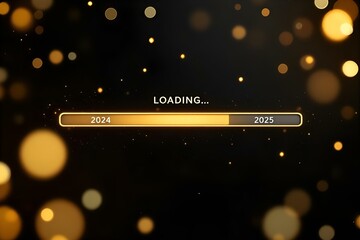 New Year's Eve 2024 Loading Bar with Glittering Golden Bokeh Background, Transitioning to 2025
