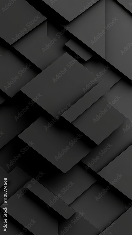 Poster abstract black geometric shapes layered in a modern design, creating a sophisticated and sleek visua
