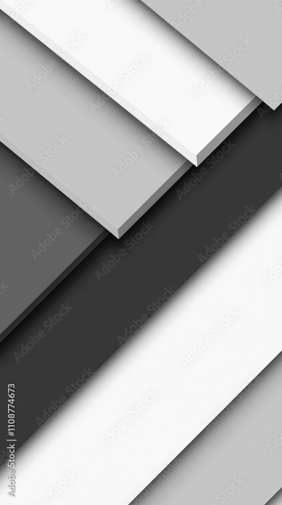 Poster abstract composition of layered gray and white sheets, creating a modern and minimalist texture.