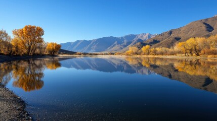 Fototapeta premium A beautiful lake with mountains in the background
