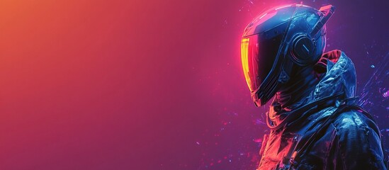 A futuristic astronaut in a vibrant, neon-colored background, evoking a sci-fi atmosphere.