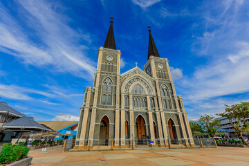 Background of the tourist attractions along the Chanthaburi River, a beautiful old Christian...