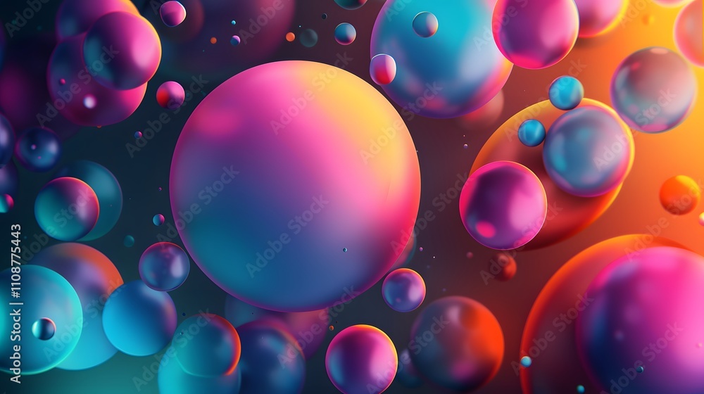 Poster abstract colorful spheres floating in space
