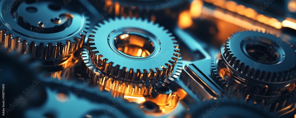 Aufkleber Close-up view of interlocking gears rotating smoothly in a complex mechanism