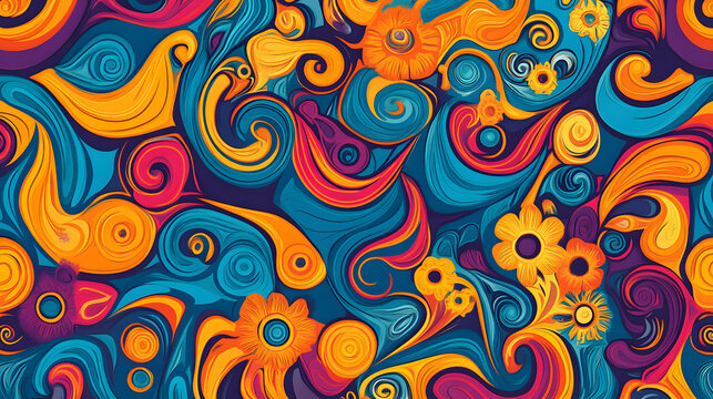 Twisted and distorted vector texture in trendy retro psychedelic style. Fun 70s hippie background. Waves, eddies, swirling patterns.