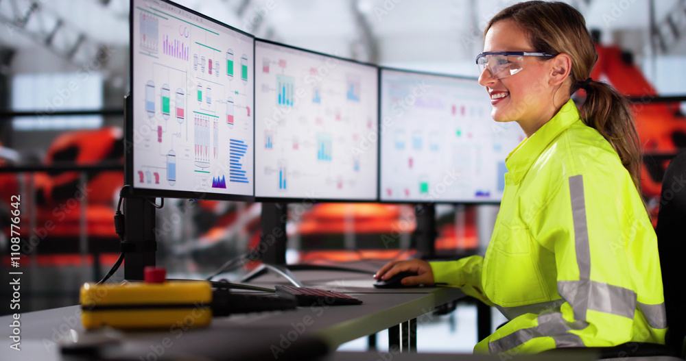 Poster Automobile Production System Monitoring. Desktop Computers