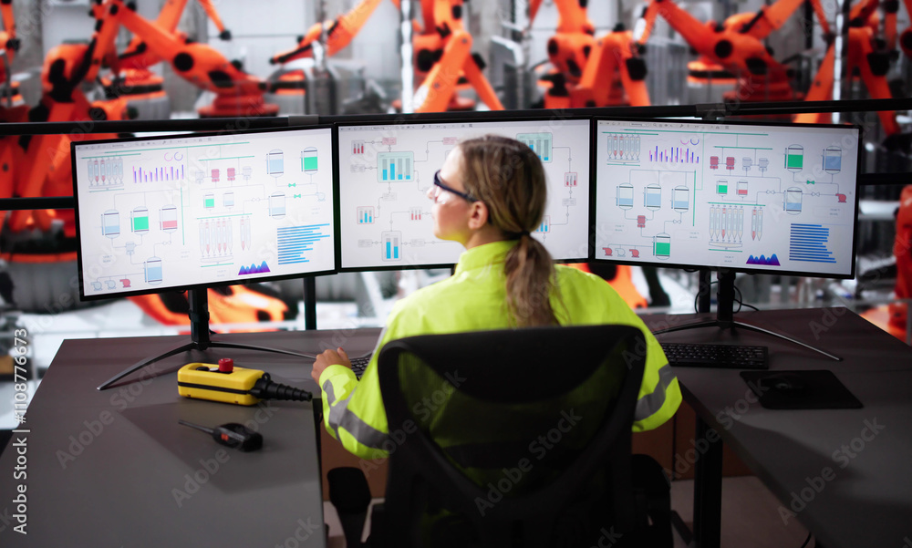 Leinwandbilder automobile production system monitoring. desktop computers