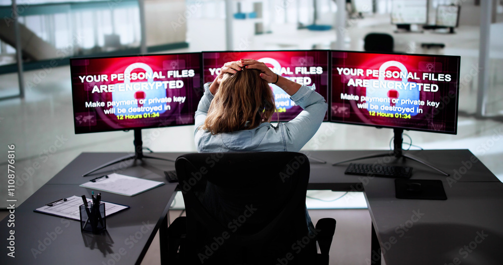 Poster Ransomware Cyber Attack Showing Personal Files Encrypted