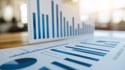 Financial charts showing statistics and business data analysis on wooden table