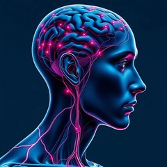 The design highlights the flow of the body and body augmentations, rendered in hyper-realistic digital art inspired by sci-fi elements.