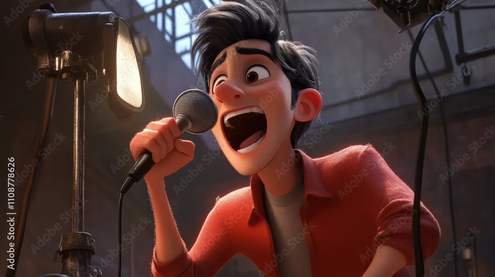 Poster a voice actor uses their vocal range to switch between deep, commanding tones and light, playful voi