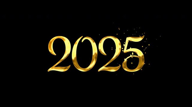 2025 Animation Text gold and silver Color, lettering with alpha or transparent background, new year concept