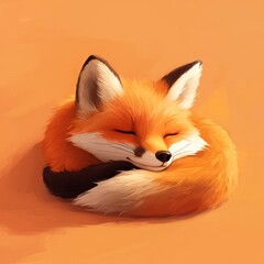 Obraz premium Fox Curled Up in Cozy Position