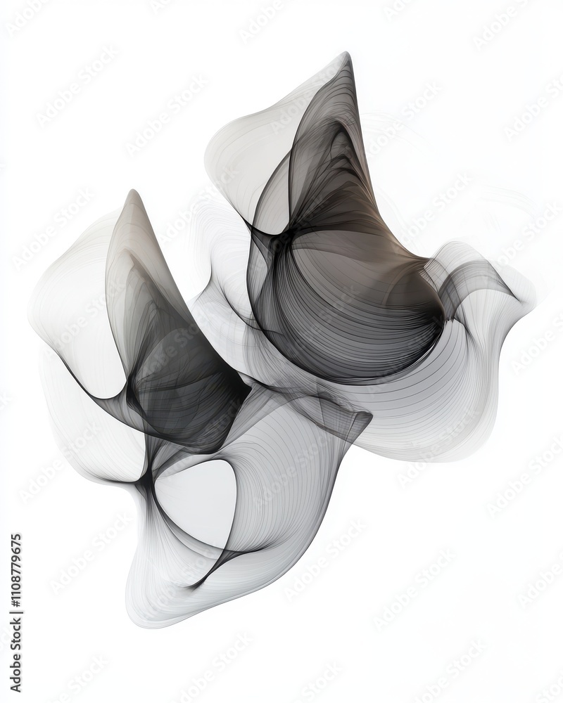 Poster elegant abstract black and white flowing forms, dynamic curves and swirling lines creating artistic 
