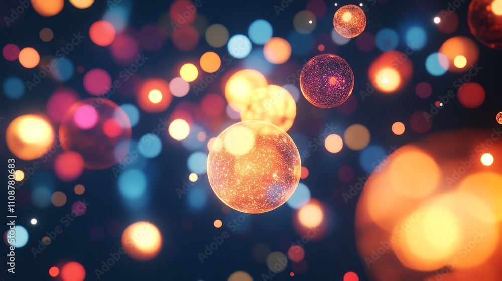 Poster abstract background with glowing orbs of light and bokeh.