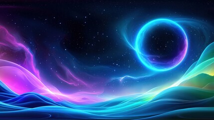 Obraz premium Futuristic Nebula Landscape Glowing Planet Cosmic Background Sci Fi Scene