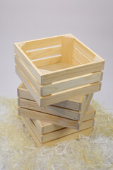 Wooden box or box for packing New Year's gifts, packaging for Christmas or birthday gift, made of wood and plywood