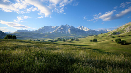 Fototapeta premium A vast, open field with a clear blue sky