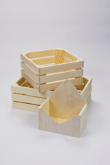 Wooden box or box for packing New Year's gifts, packaging for Christmas or birthday gift, made of wood and plywood