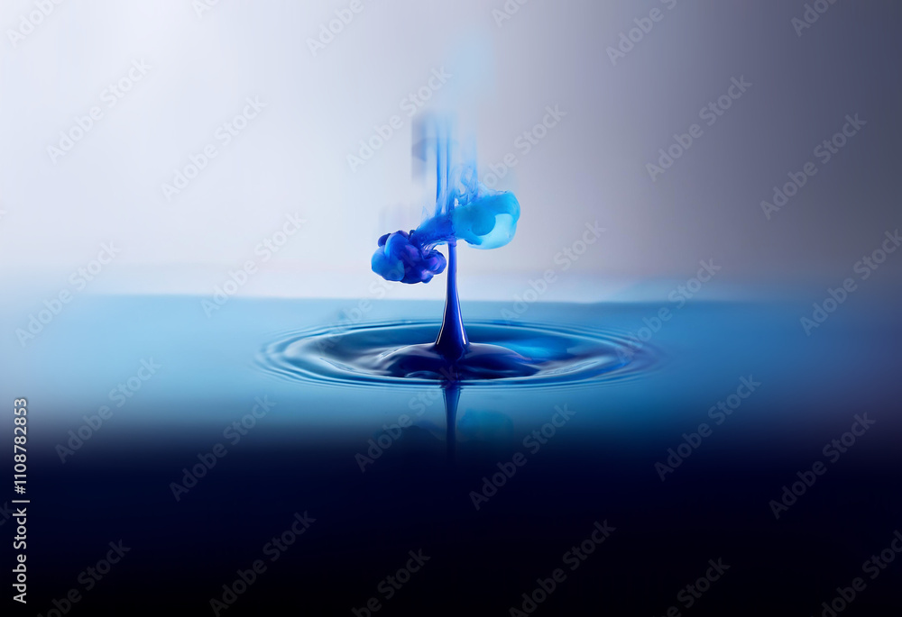 Aufkleber a captivating image of a blue liquid droplet impacting the surface of a similar colored liquid, crea