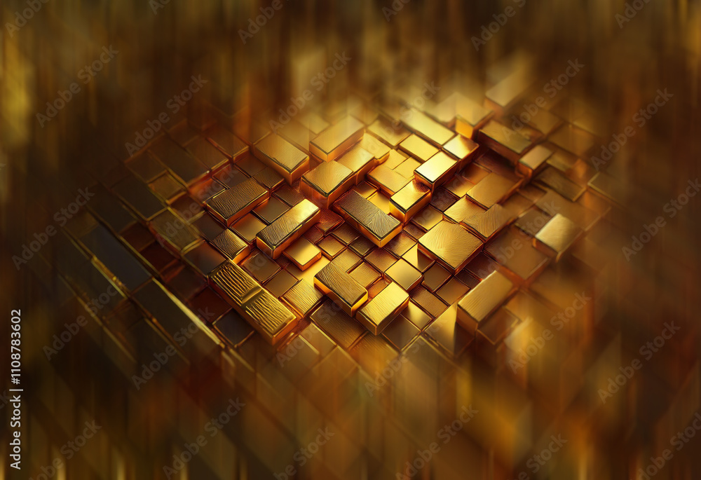 Aufkleber A mesmerizing abstract of gold cubes, illuminated from within, creates a sense of depth and richness.  The blurred edges suggest motion and energy.