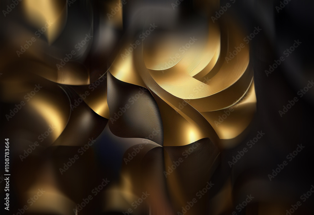 Poster Abstract image featuring swirling, metallic forms in shades of deep gold and black.  The composition is rich in texture and depth, creating a luxurious and sophisticated feel.