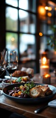 Fototapeta premium Moody French Bistro Elegant Cuisine with Close-Up Food Photography